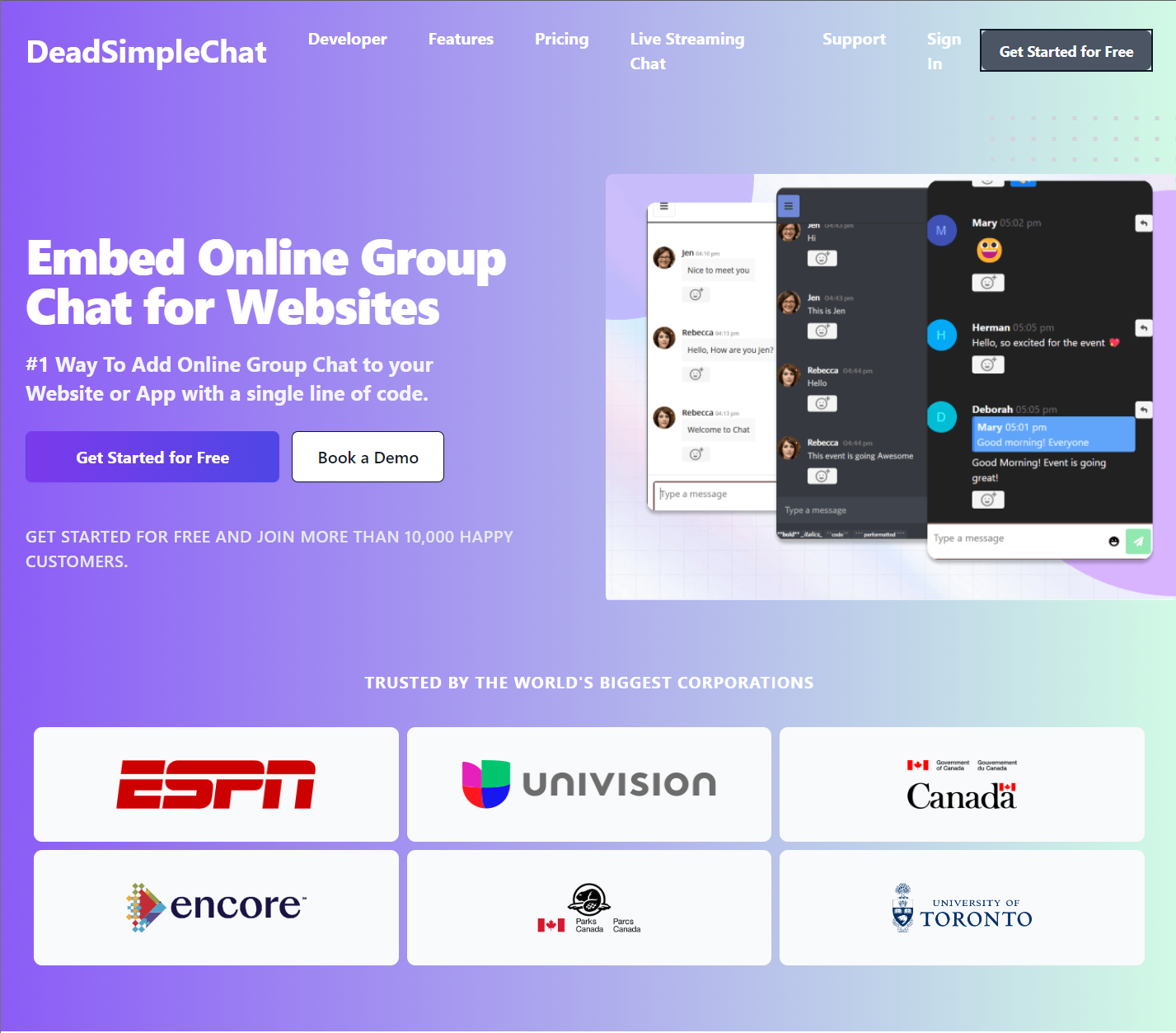 DeadSimpleChat landing page