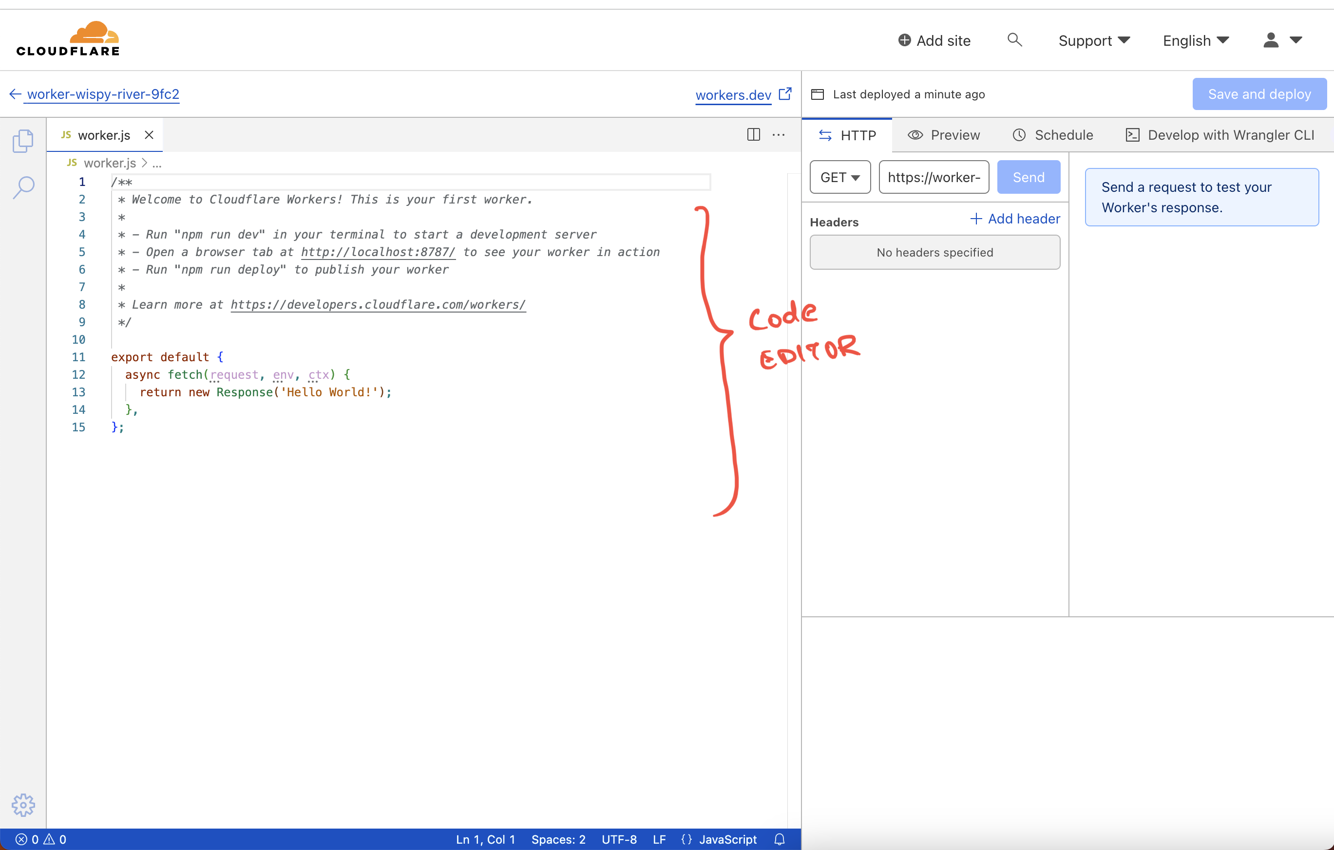 Cloudflare worker code editor