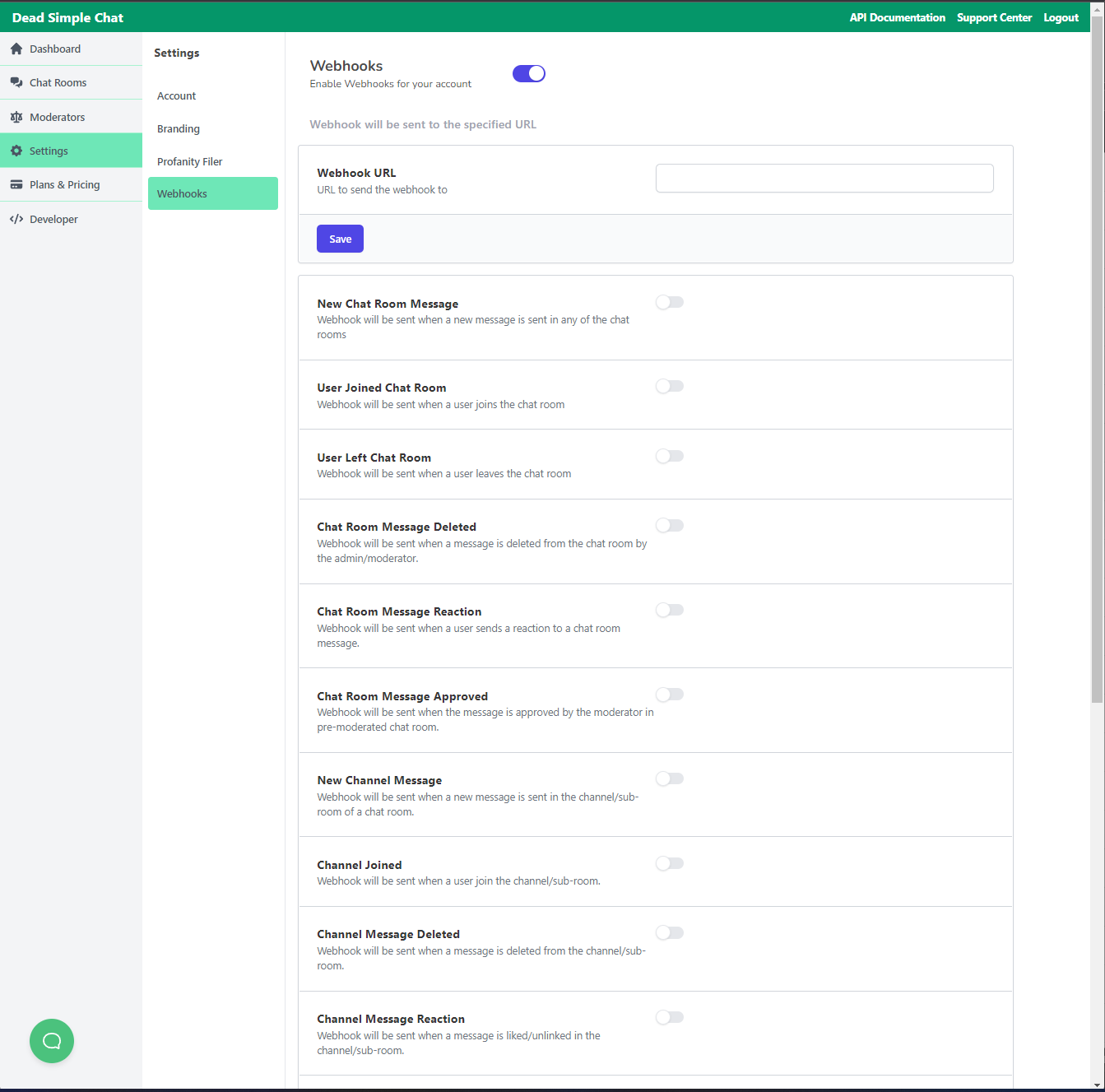 Webhooks DeadSimpleChat