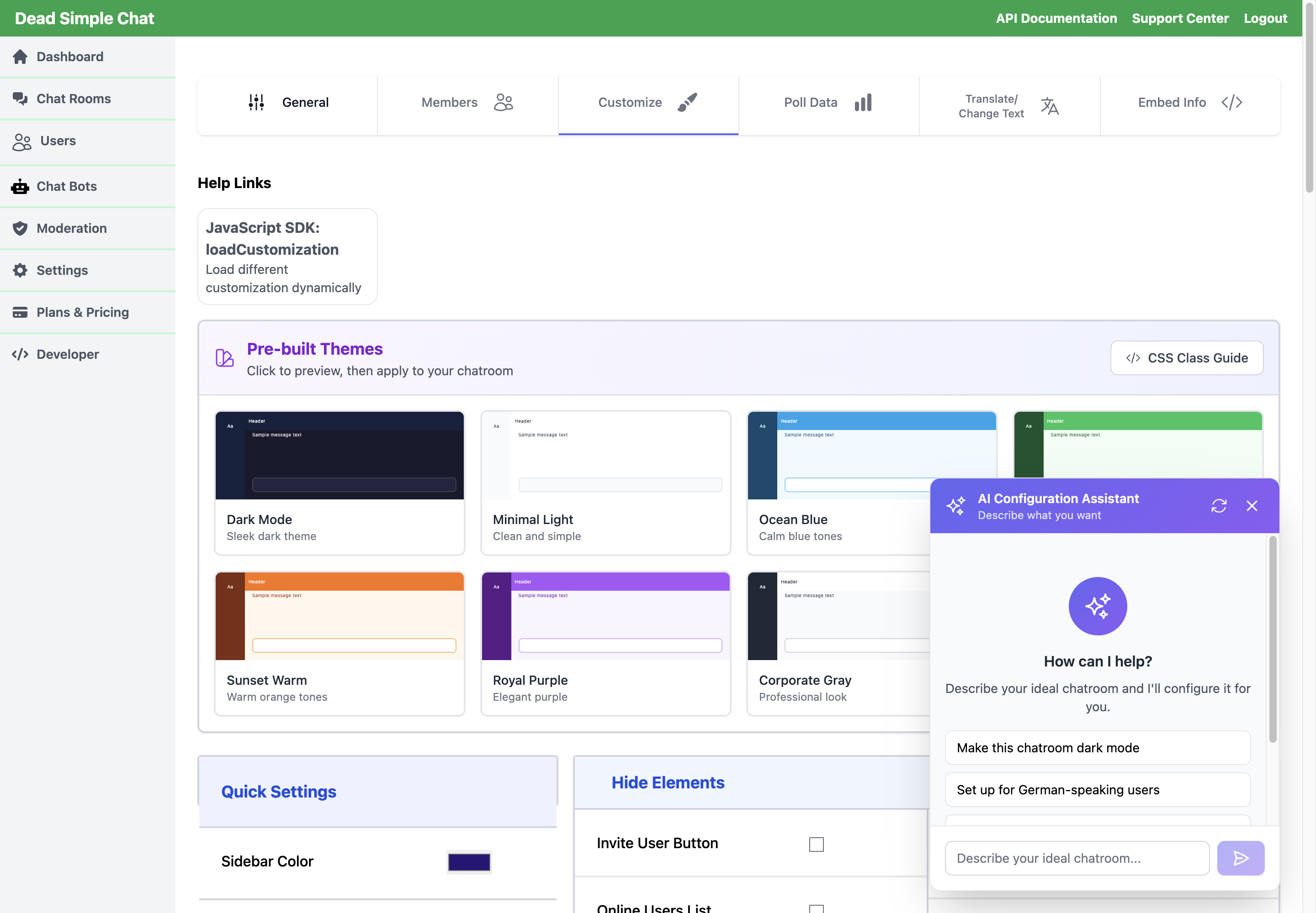 The AI Configuration Assistant panel