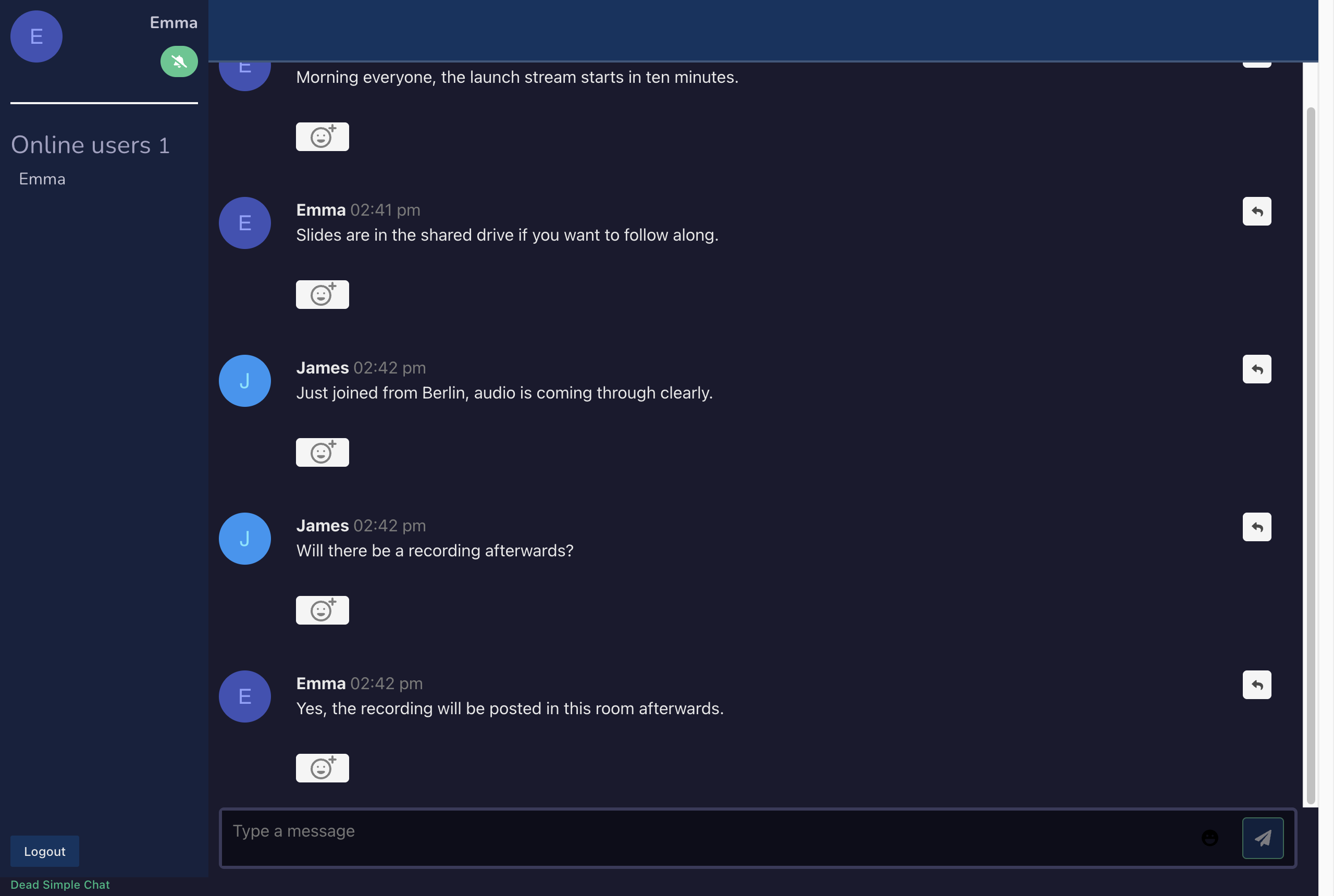 The applied result in the chat room