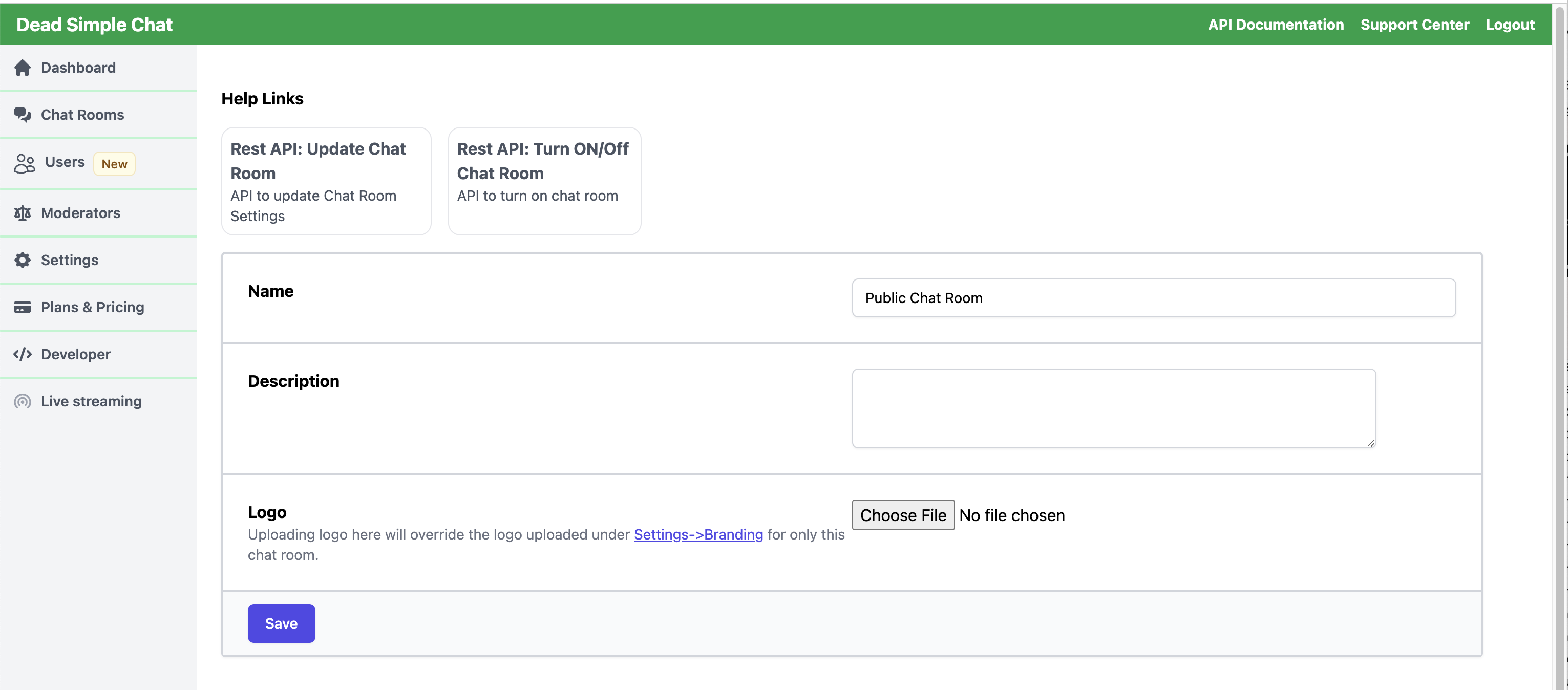 Create Chat Room Page