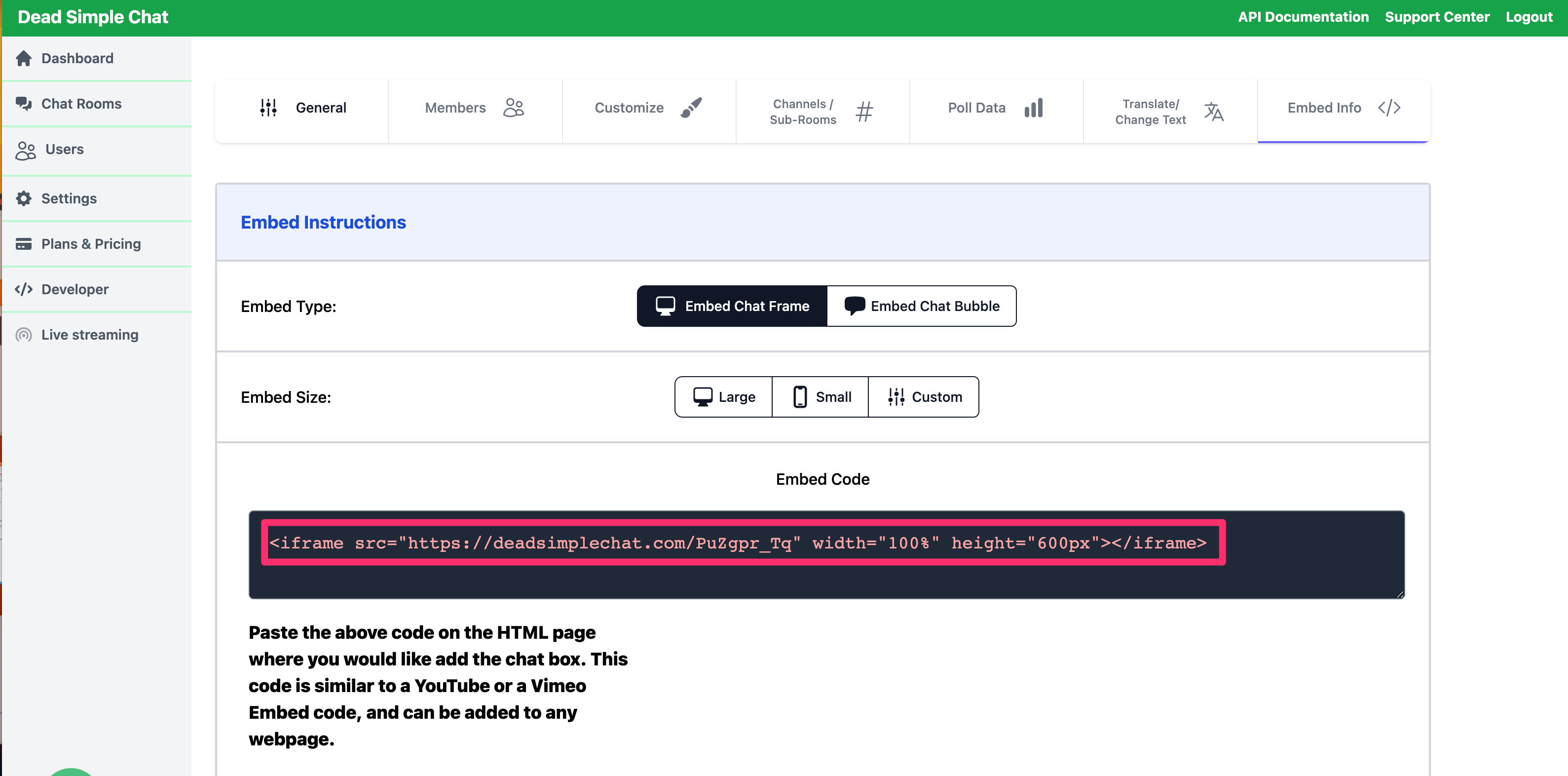 Chat Room Embed Code