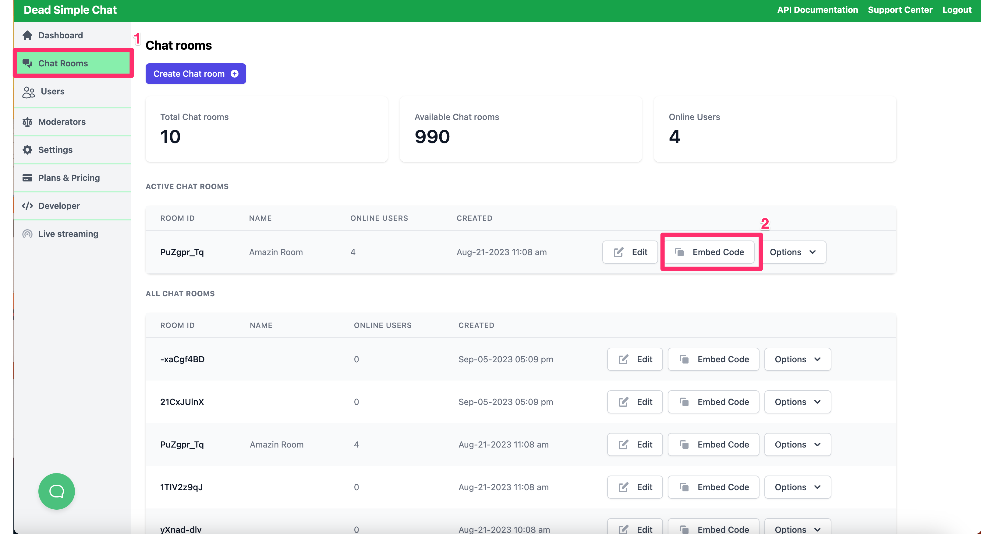 Embed Code Page