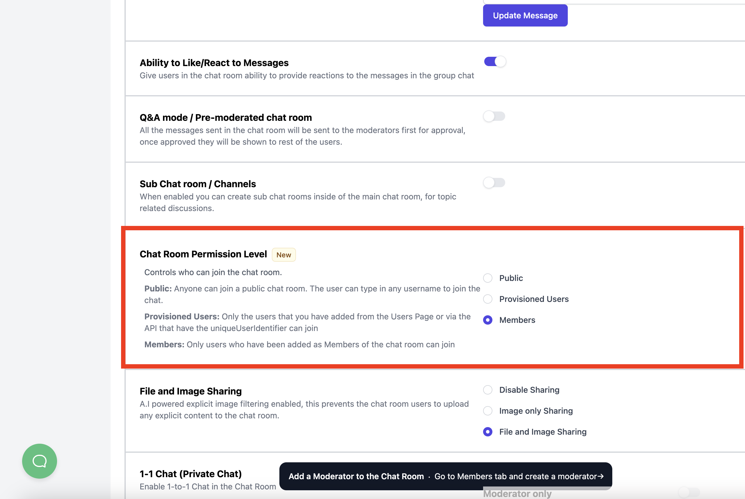 Chat Room Members Permission Level