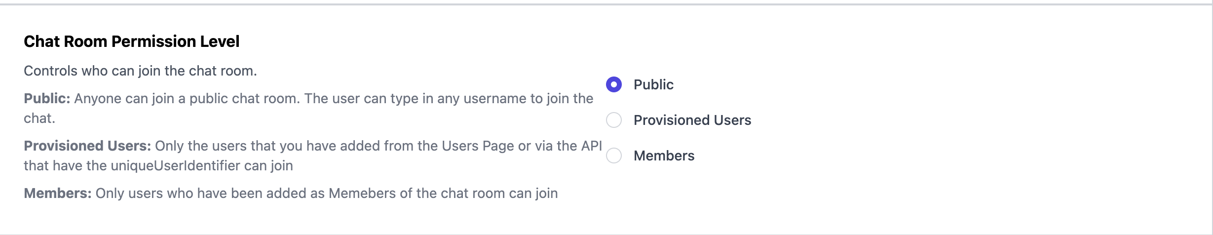 Dead Simple Chat, Chat Room Permission Levels