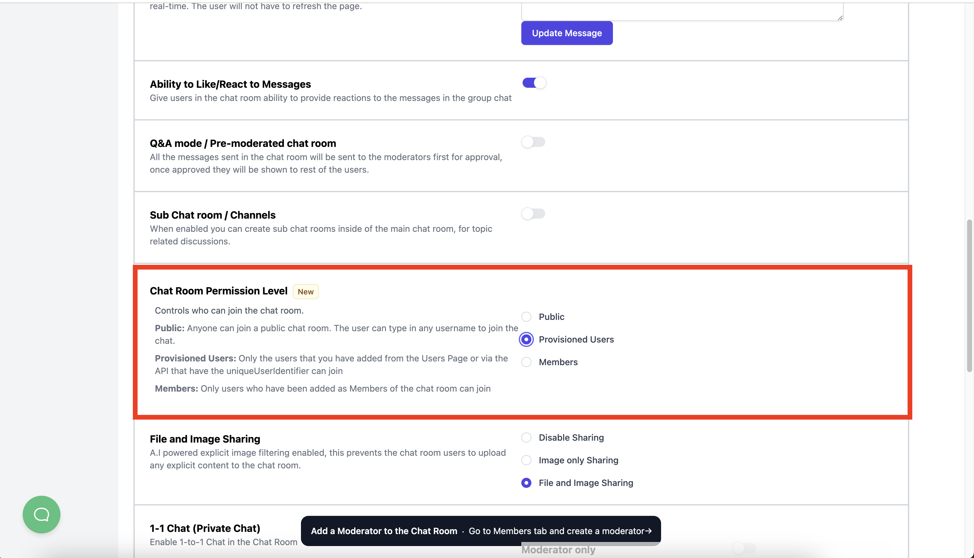 Chat Room Permission Level