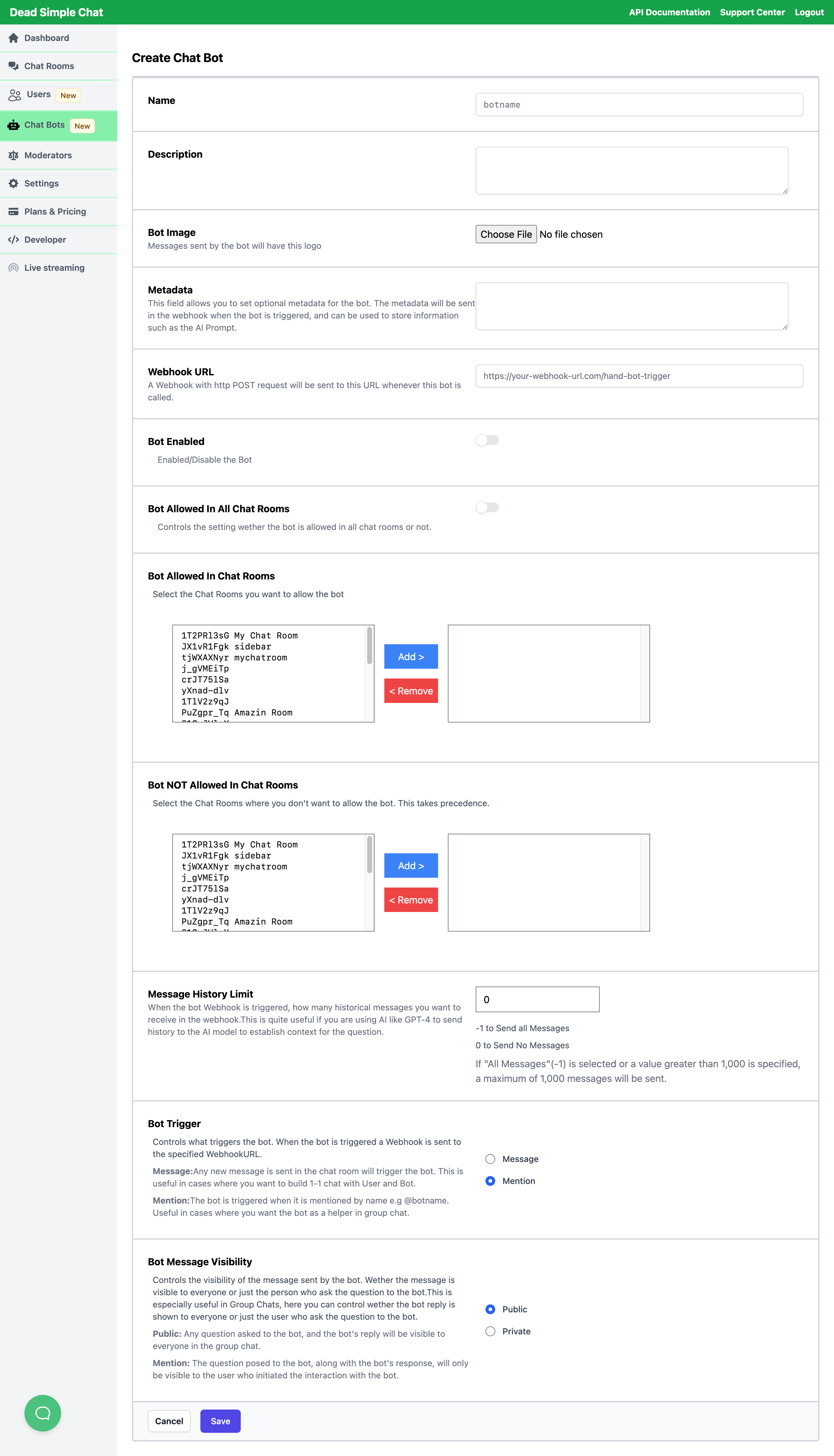 Create Chat Bot Page