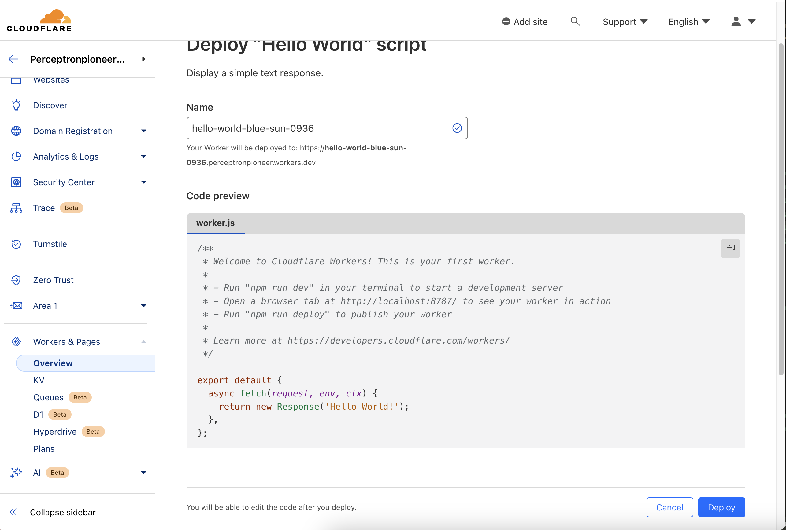 Create new Cloudflare Worker