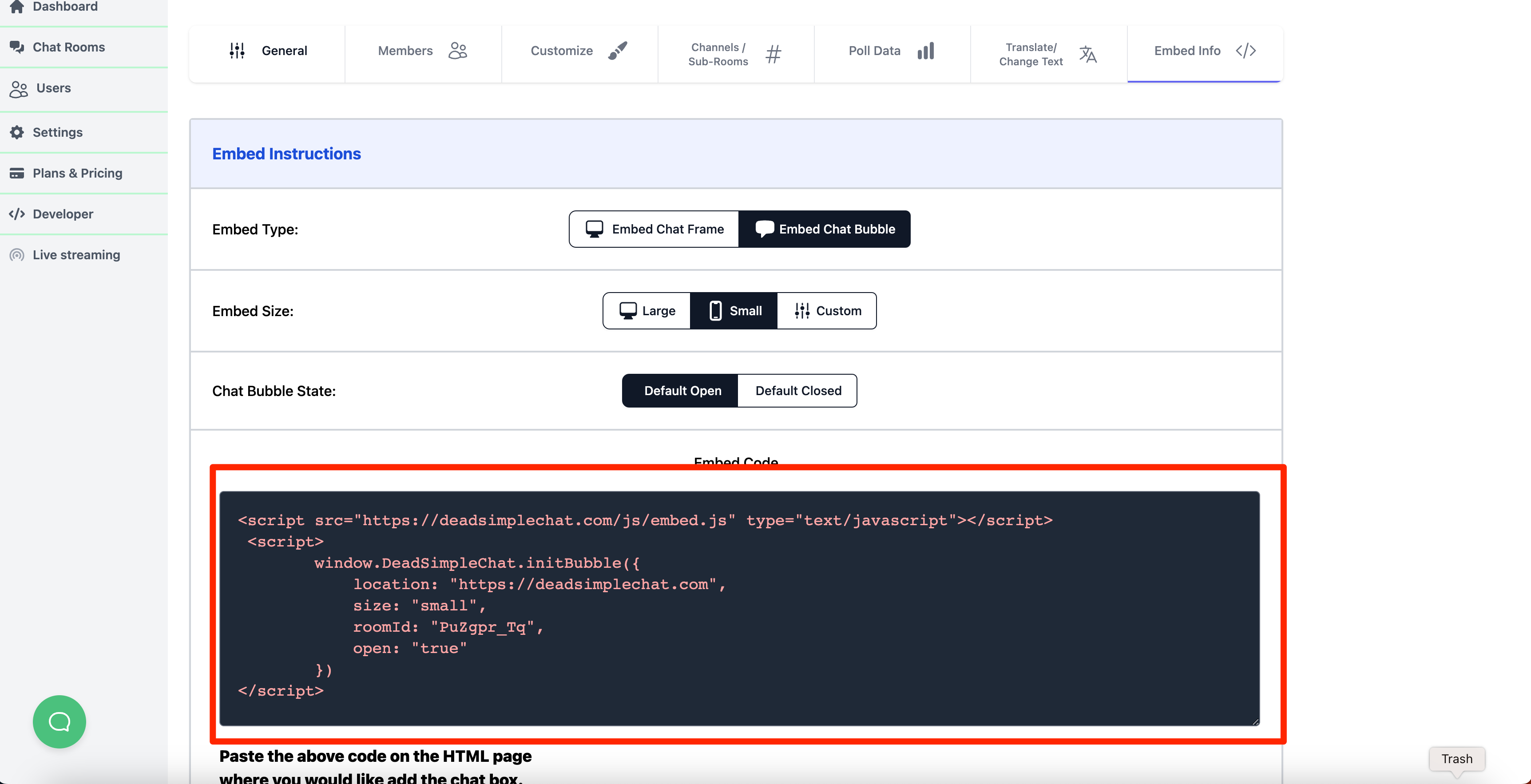 Embed Bubble Code