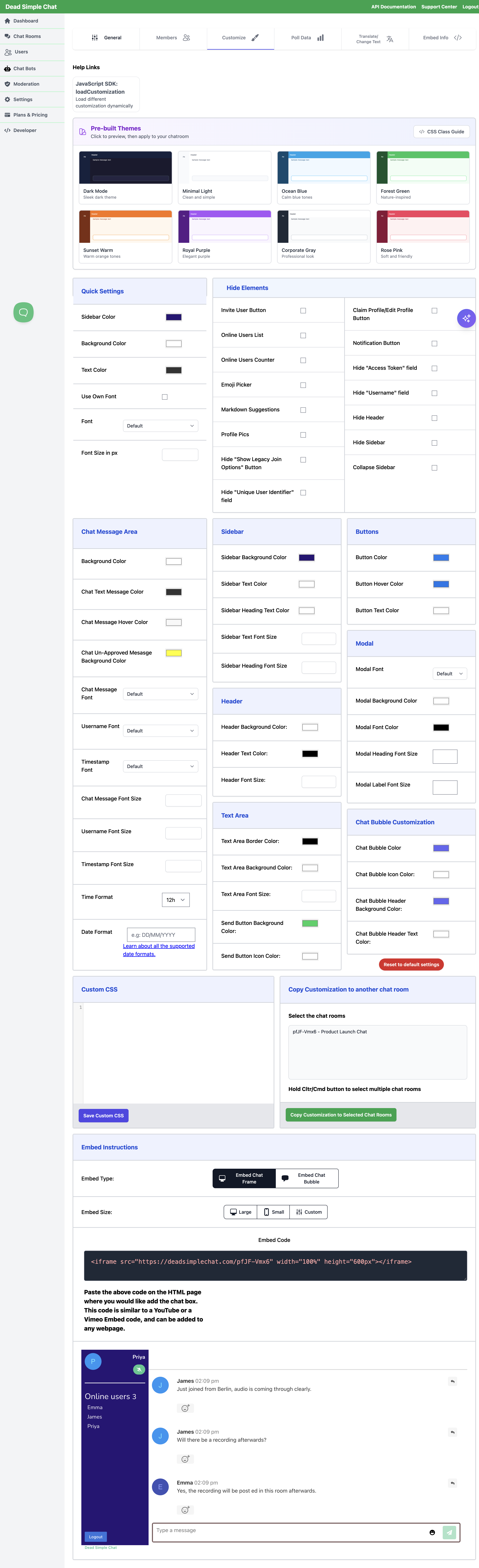 A room's Customize tab